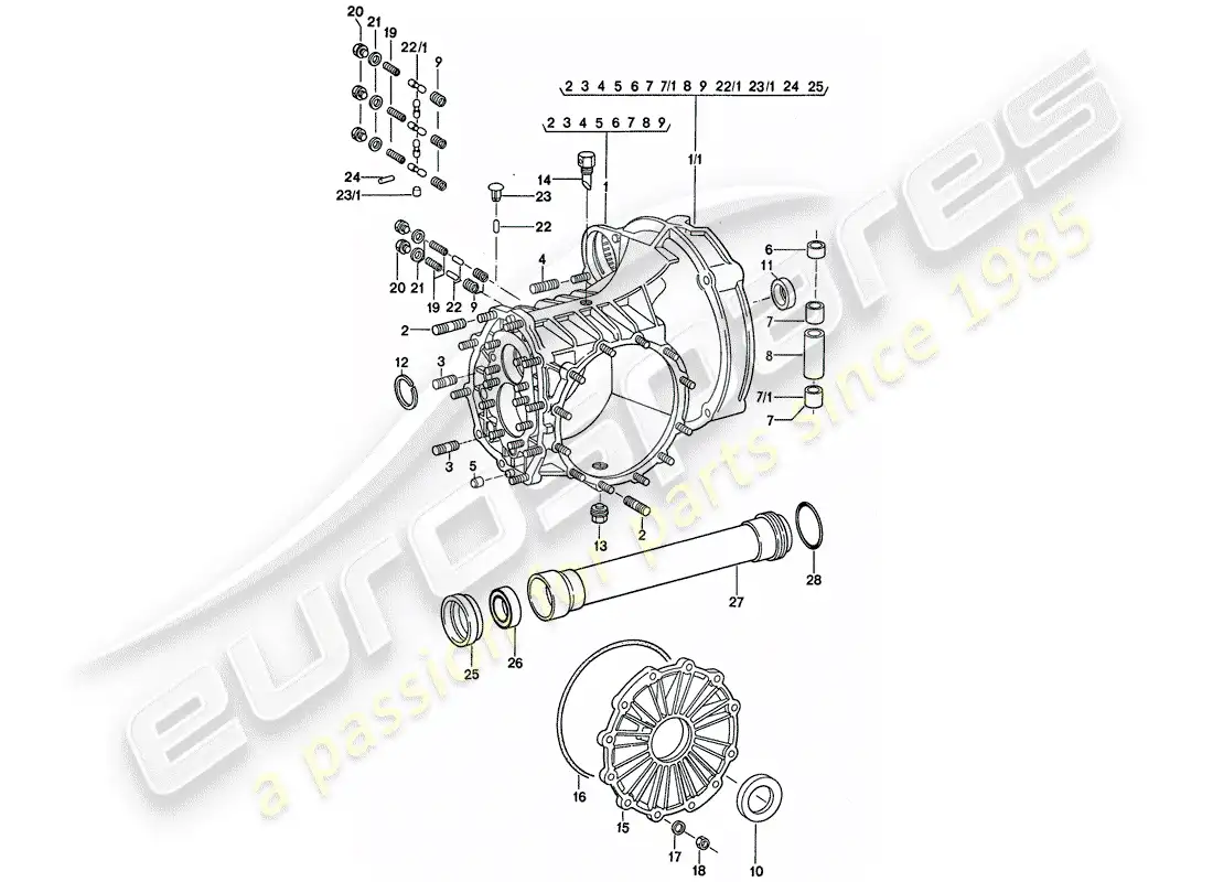 porsche 1977 (911) replacement transmission - transmission case parts diagram
