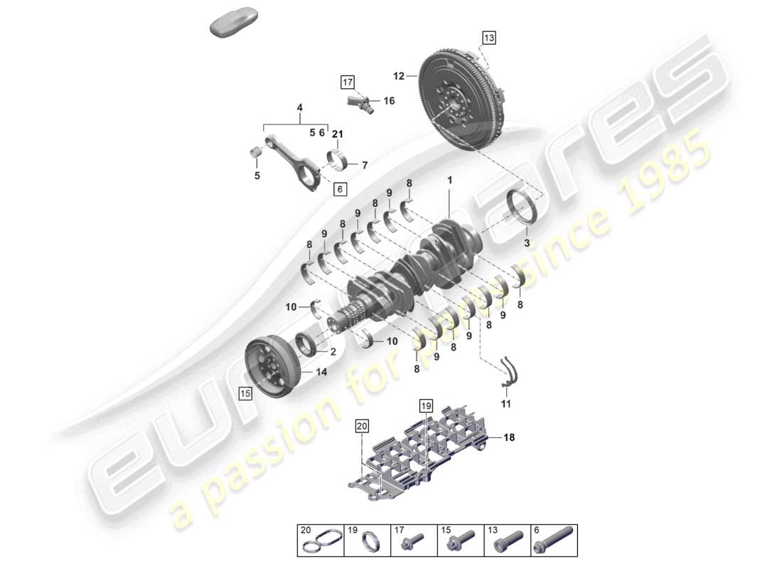 porsche 2021 (992-1 turbo / s) crankshaft conrod flywheel part diagram