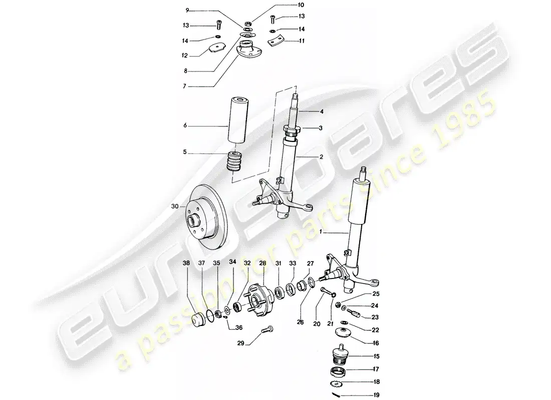 porsche 1973 (914) shock absorber strut - lubricants parts diagram