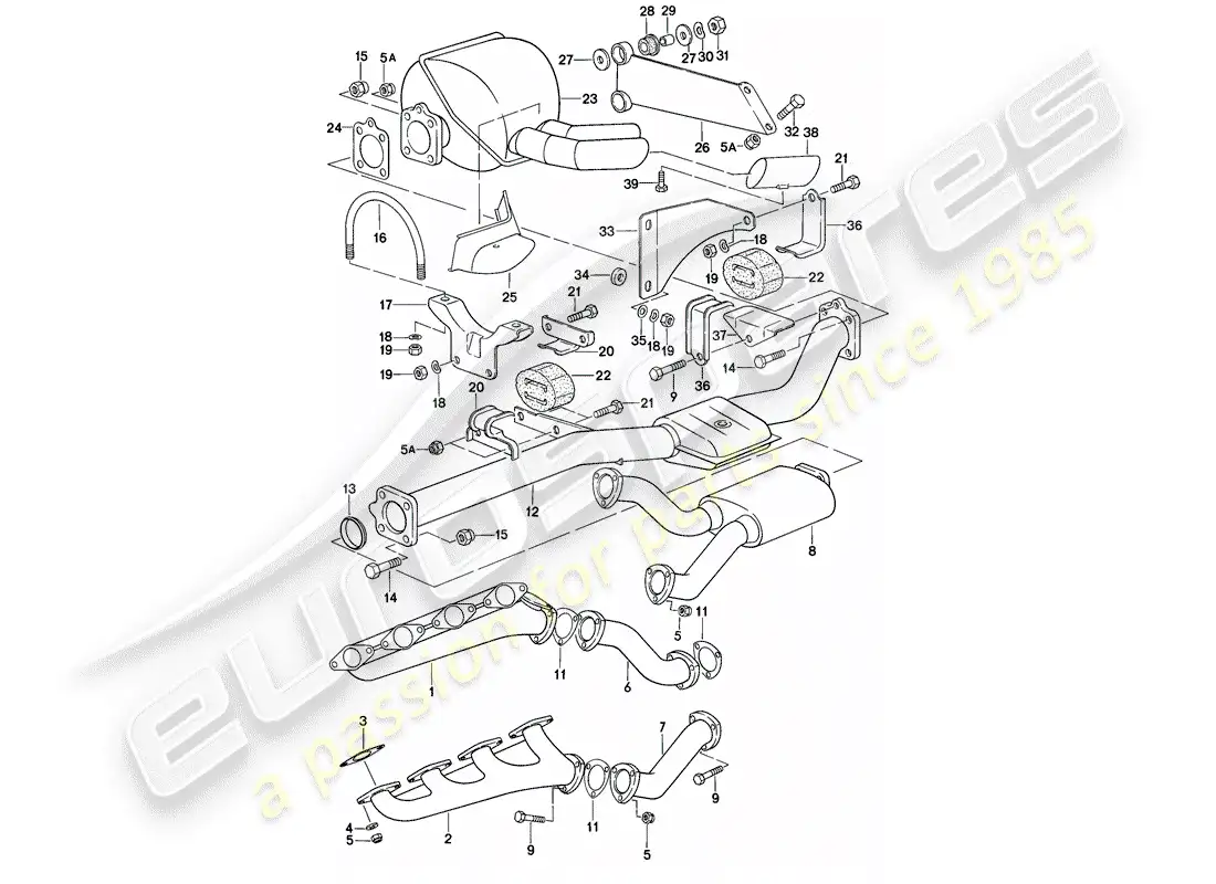 porsche 1981 (928) exhaust system - d - mj 1978>> - mj 1978 parts diagram