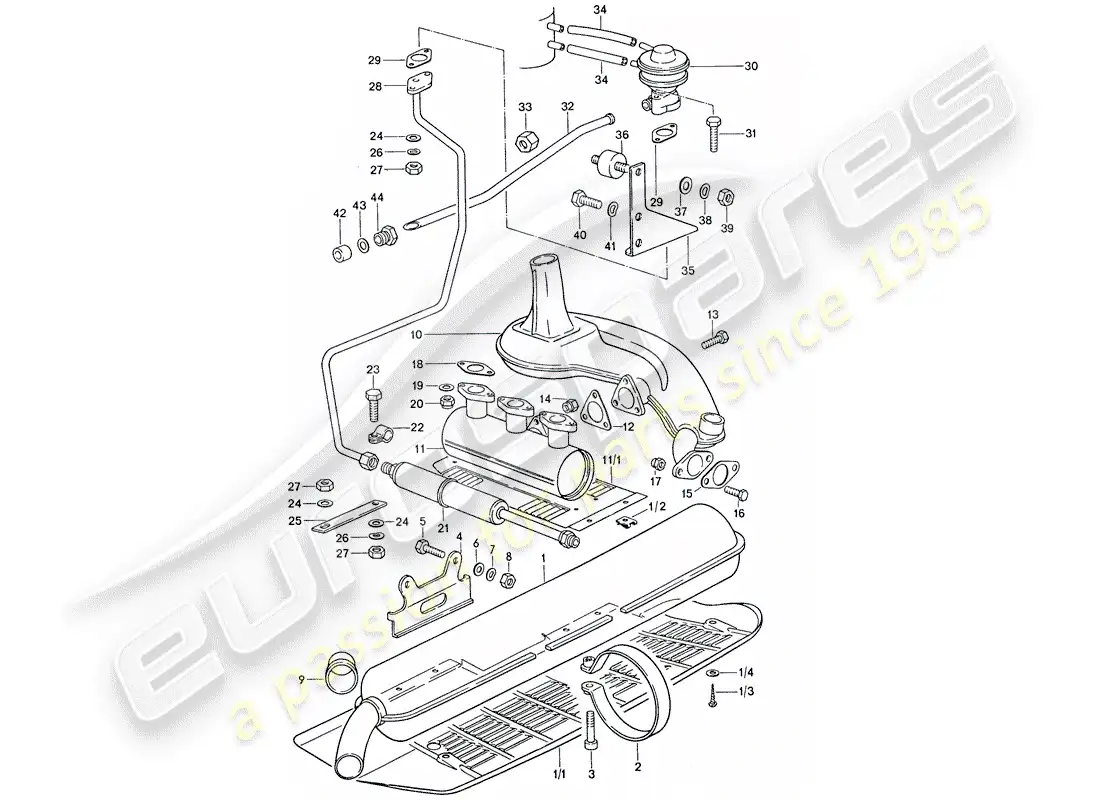 porsche 1977 (911) exhaust system - d - mj 1975>> - d - mj 1977>> parts diagram