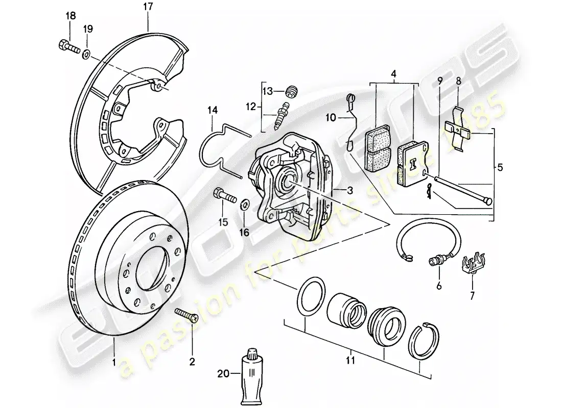 porsche 1988 (944) disc brakes - rear axle parts diagram