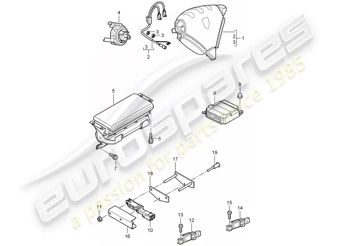 porsche 2005 (cayenne e1 9pa) airbag parts diagram