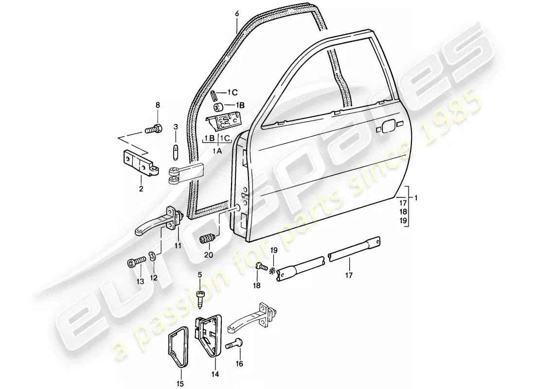 porsche 1987 (924s) door parts diagram