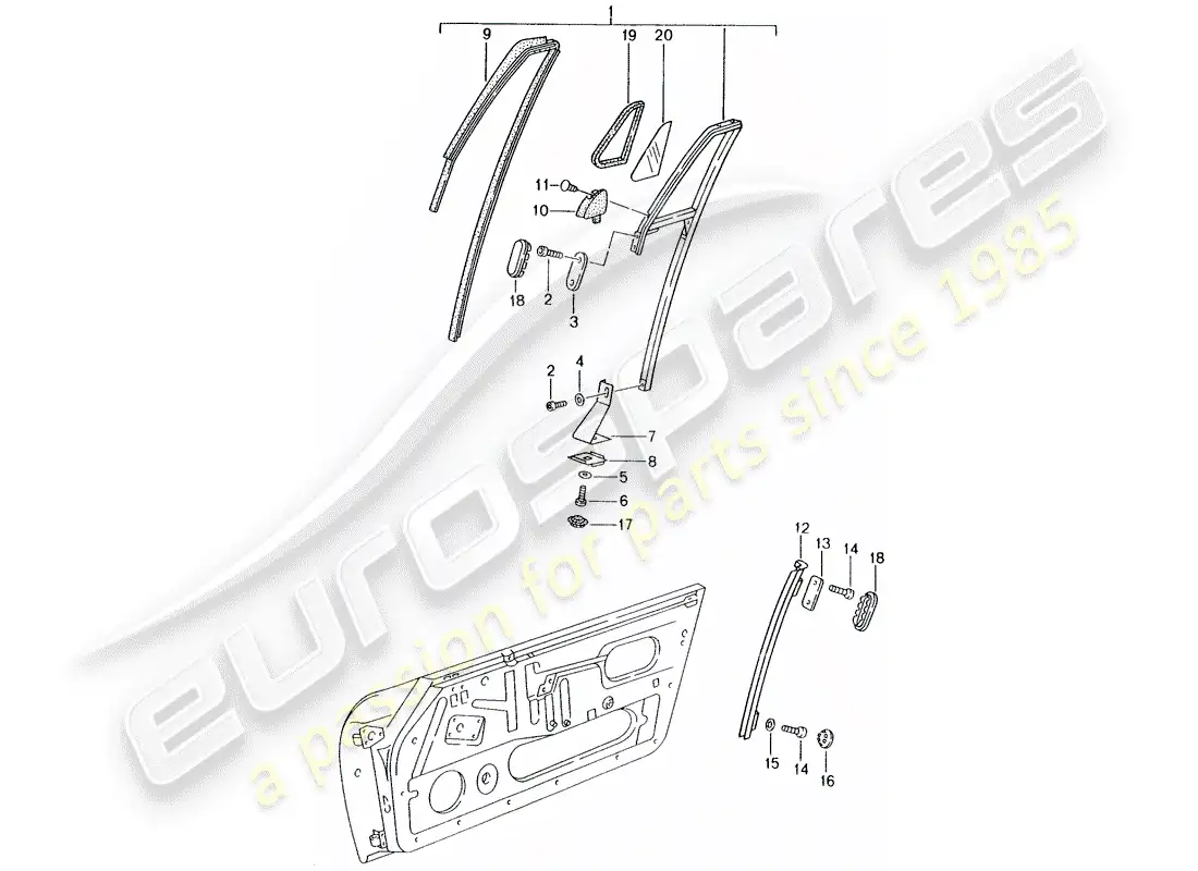 porsche 1998 (993) window frame parts diagram
