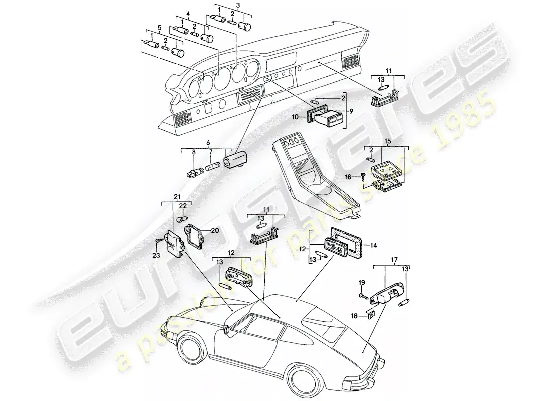 porsche 1987 (911) interior lights parts diagram