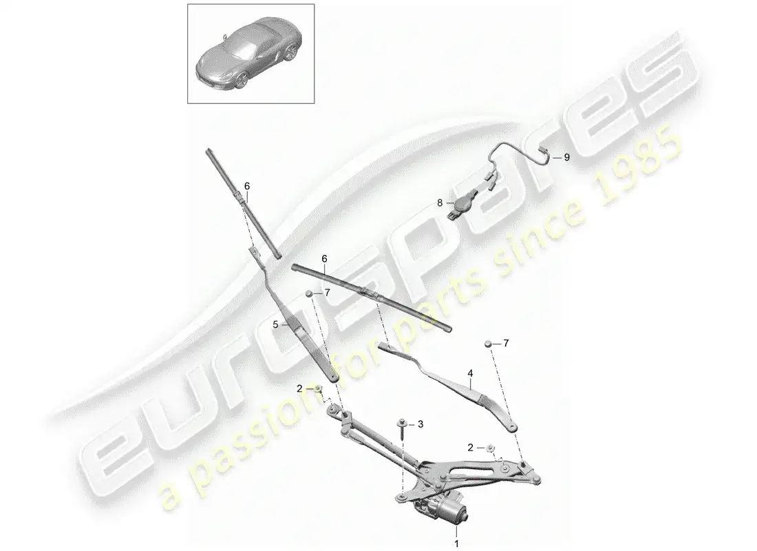 porsche 2012 (981 boxster) windshield wiper system compl. parts diagram