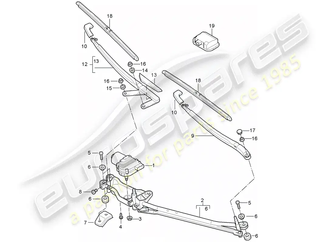 porsche 2005 (cayenne e1 9pa) windshield wiper system compl. part diagram