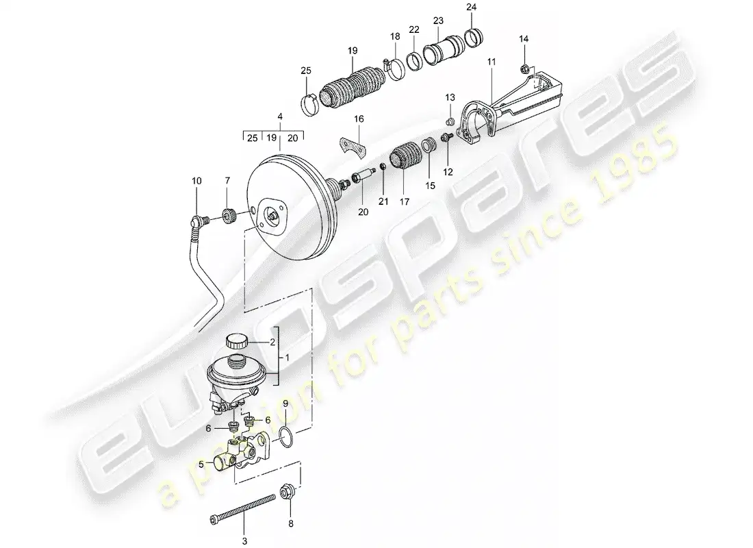 porsche 2002 (996 gt3) brake master cylinder - brake booster - clutch pump parts diagram