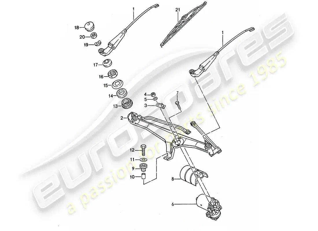 porsche 1995 (968) windscreen wiper system parts diagram
