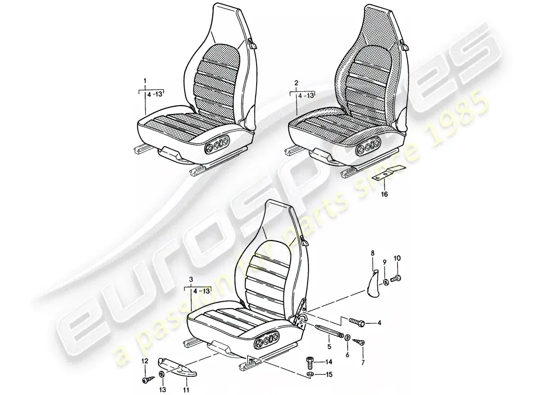porsche 1988 (944) seat - complete parts diagram
