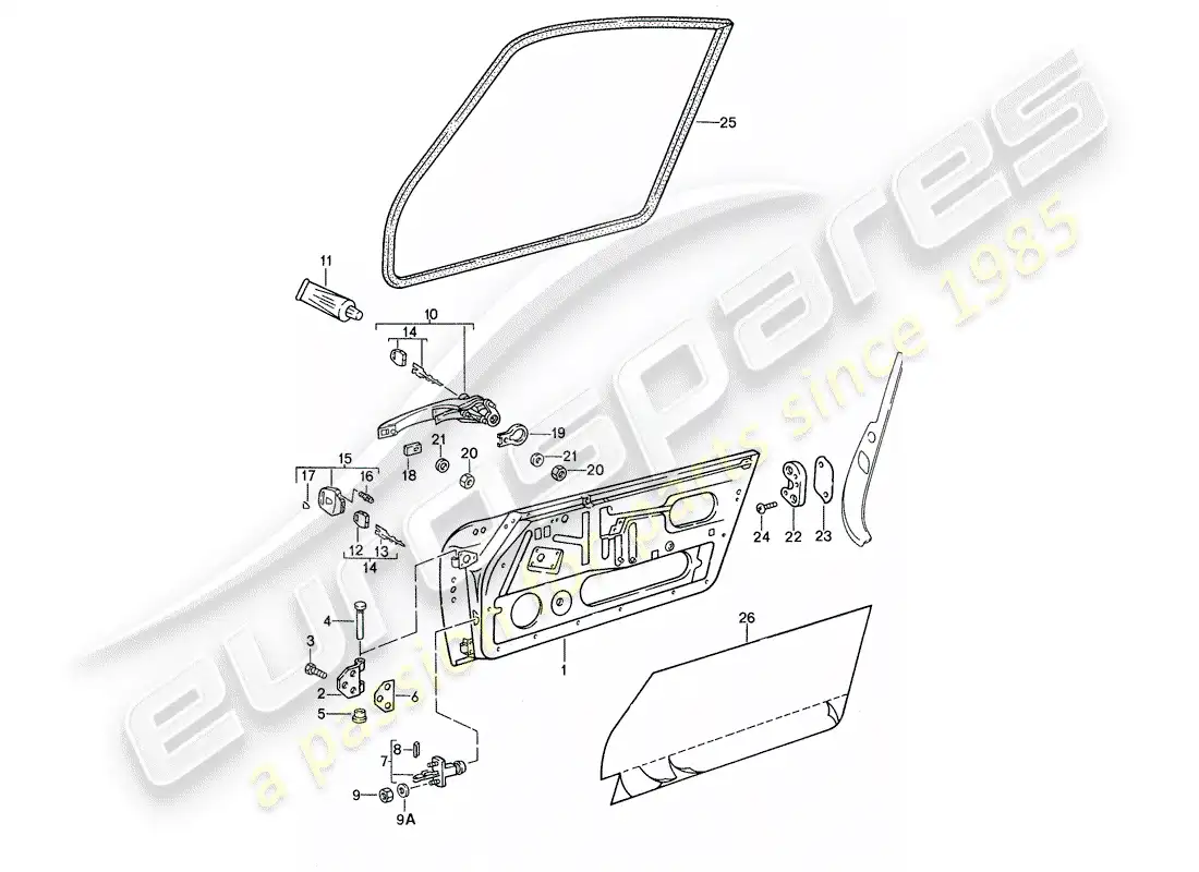 porsche 1987 (959) door - with installation parts parts diagram