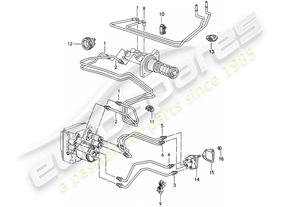 porsche 1994 (993) brake lines - front end parts diagram