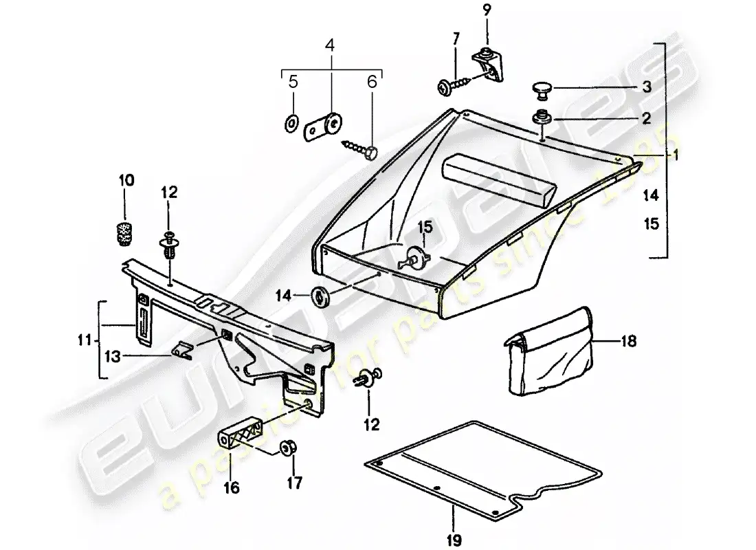 porsche 1998 (993) interior equipment - front luggage compartment parts diagram