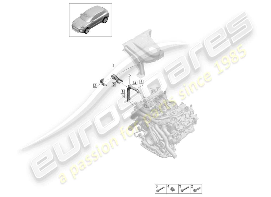 porsche 2021 (macan) engine lifting tackle engine support parts diagram
