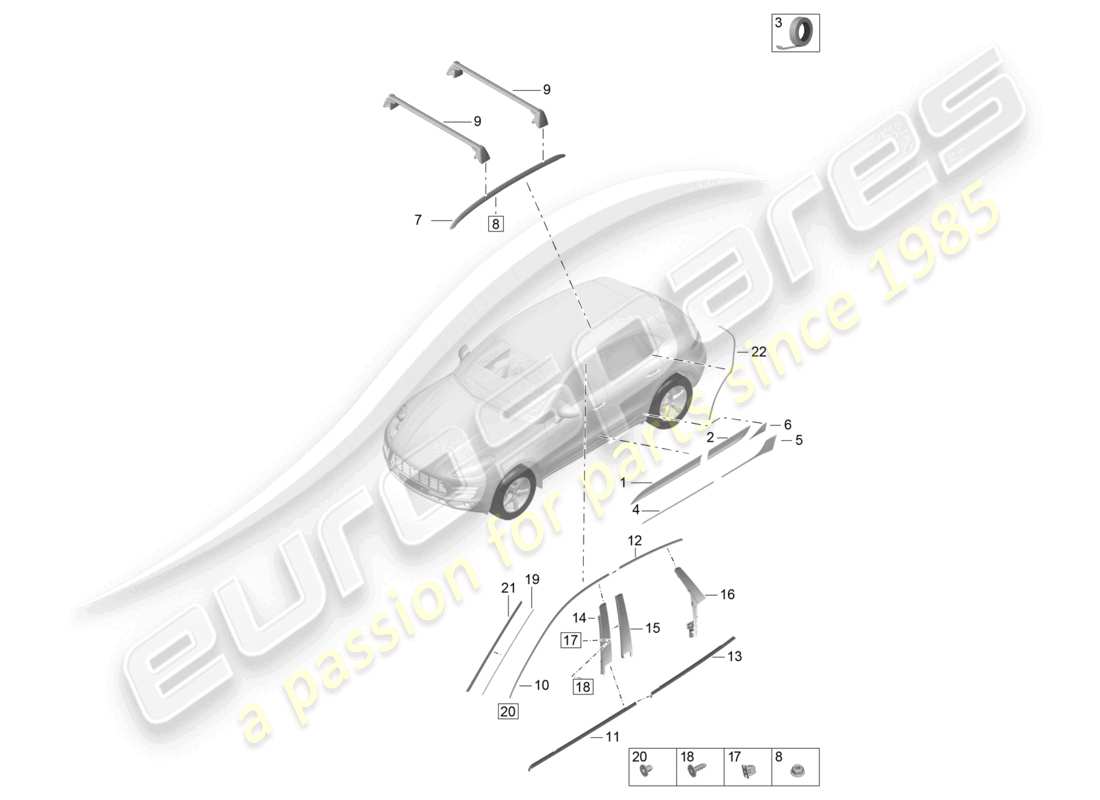 porsche 2021 (macan) trim outer moldings parts diagram
