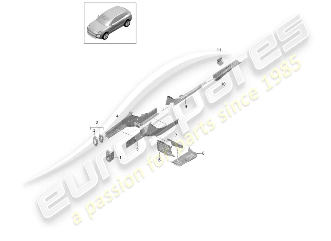 porsche 2021 (macan) front end front side member parts diagram