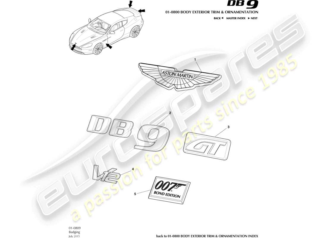 aston martin db9 (2015) badging part diagram