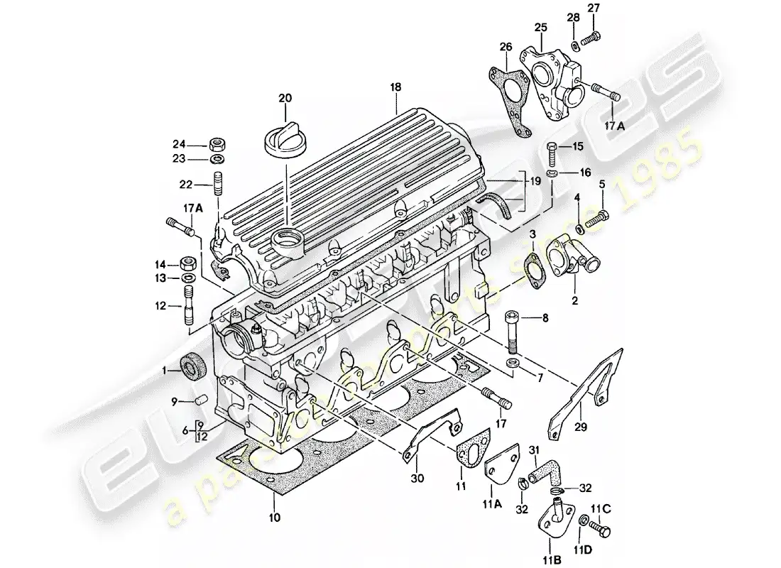 porsche 1980 (924) cylinder head parts diagram