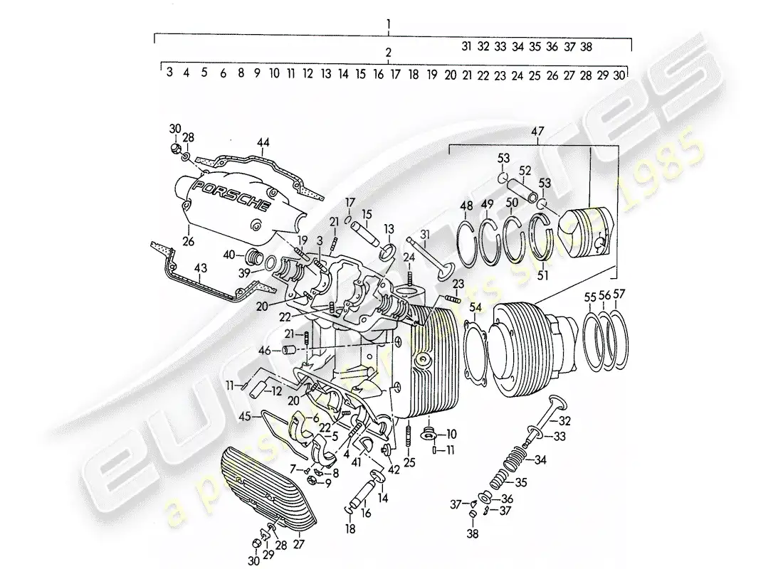 porsche 1957 (356/356a) cylinder head - cylinder with pistons - m 90 501 >> 91 000 parts diagram
