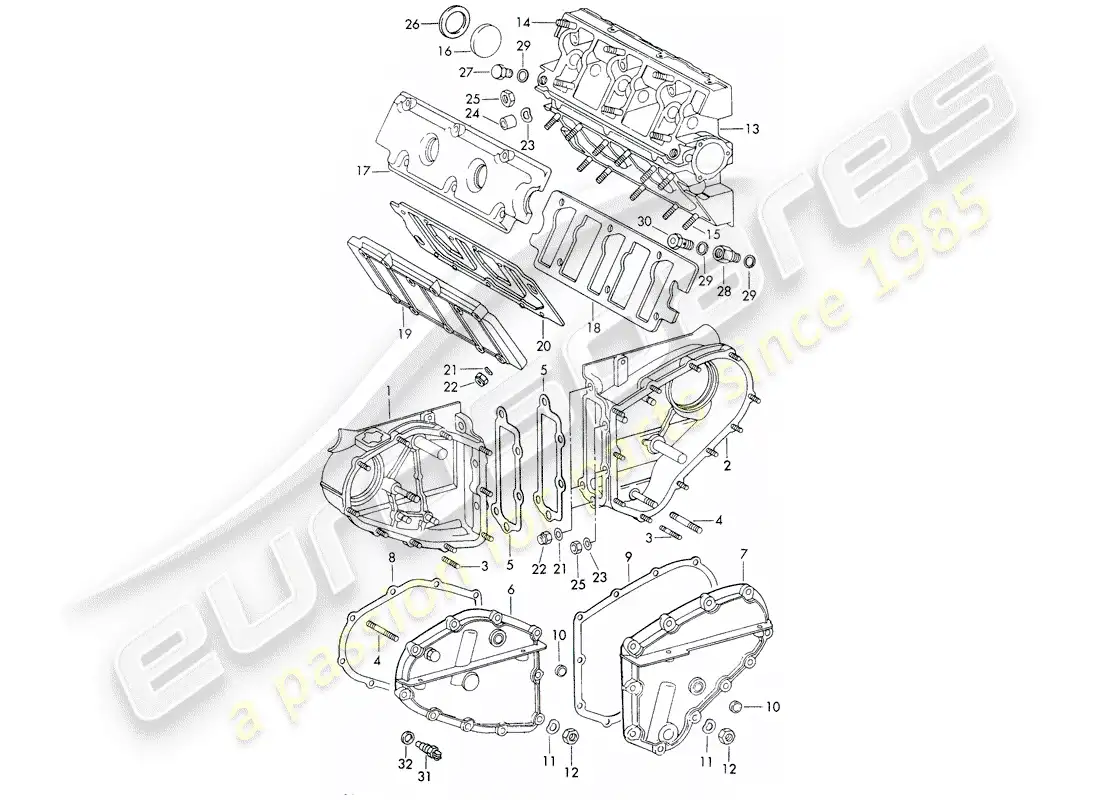 porsche 1971 (911) chain case - camshaft housing parts diagram