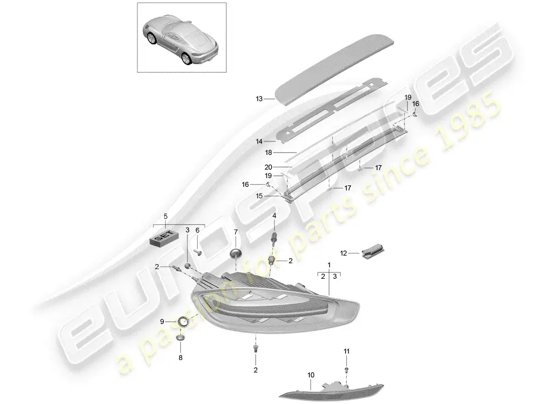porsche 2017 (718 cayman) rear light parts diagram