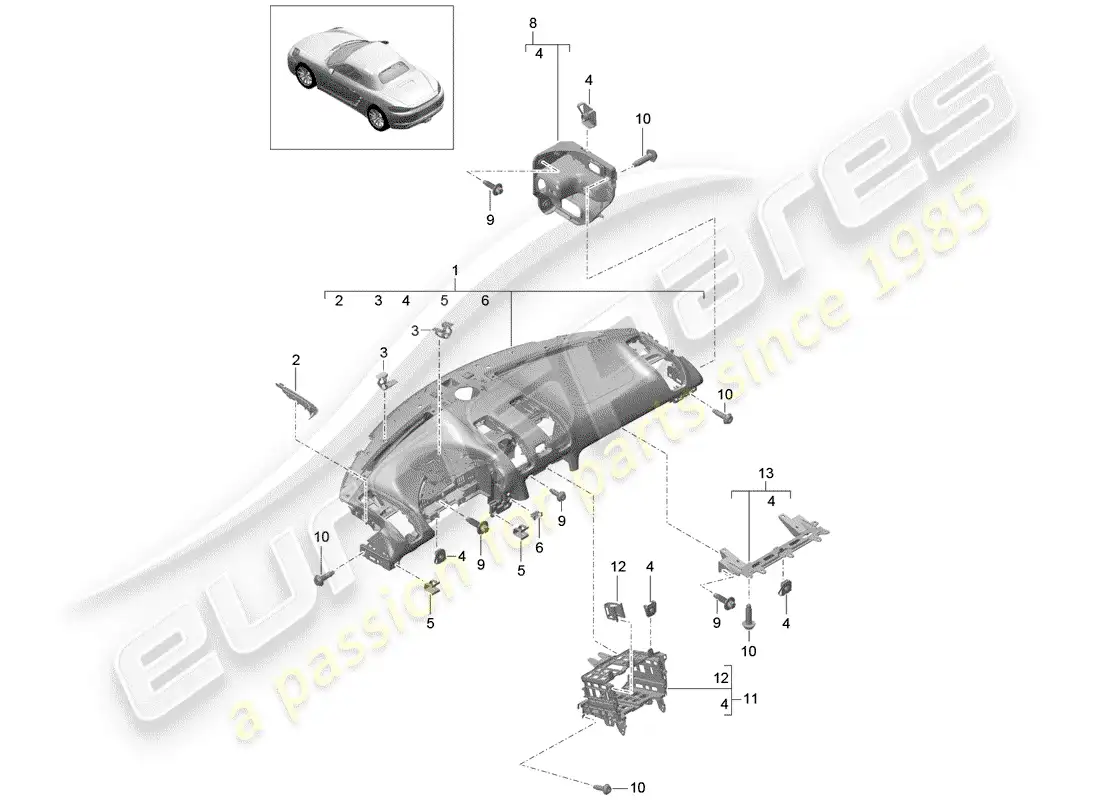 porsche 2020 (718 boxster) dash panel trim parts diagram