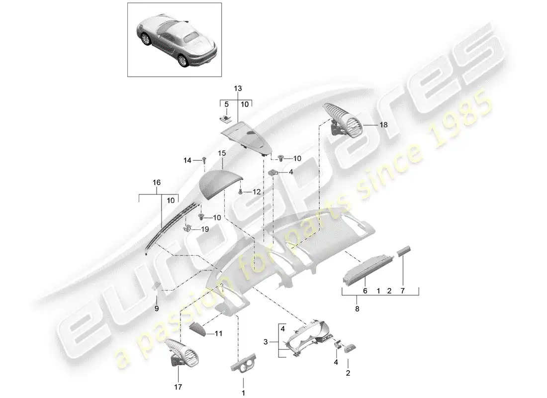 porsche 2020 (718 boxster) accessories parts diagram