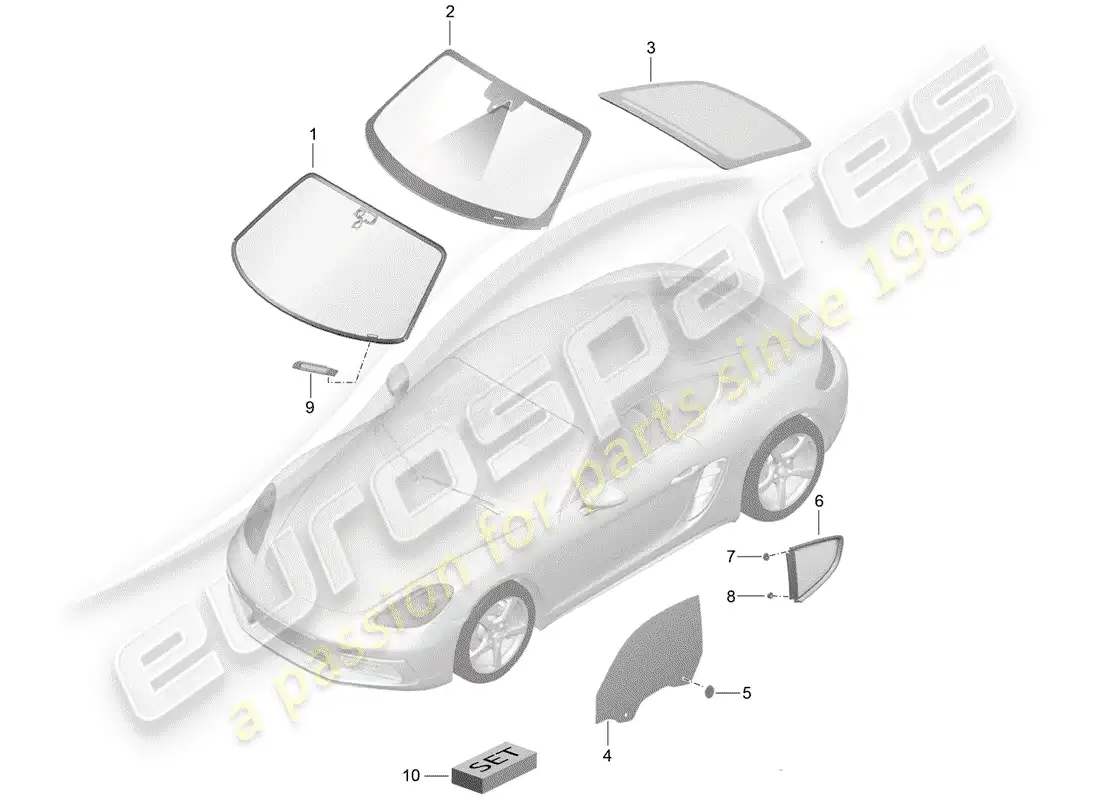 porsche 2020 (718 cayman) windshield glass parts diagram