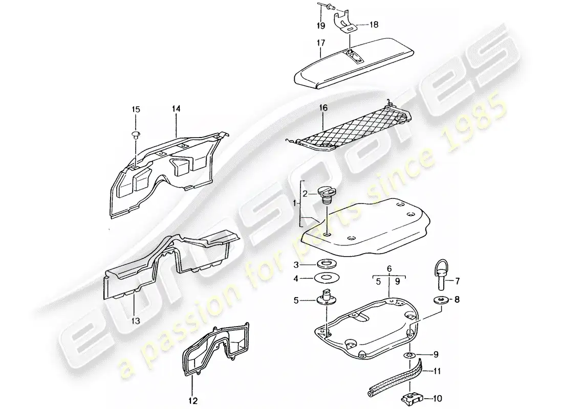 porsche 2000 (986 boxster) trims - engine bay parts diagram