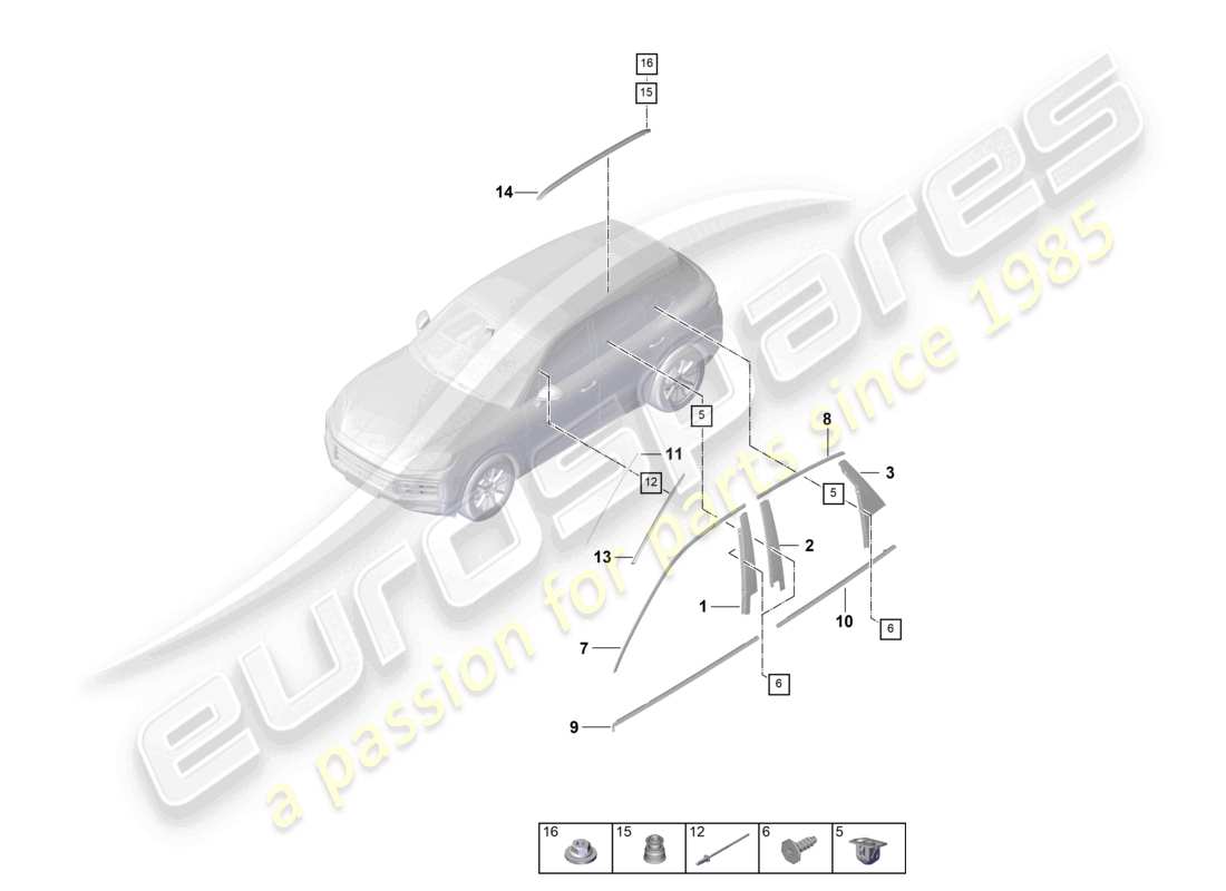 porsche 2023 (cayenne e3 pa) moldings part diagram