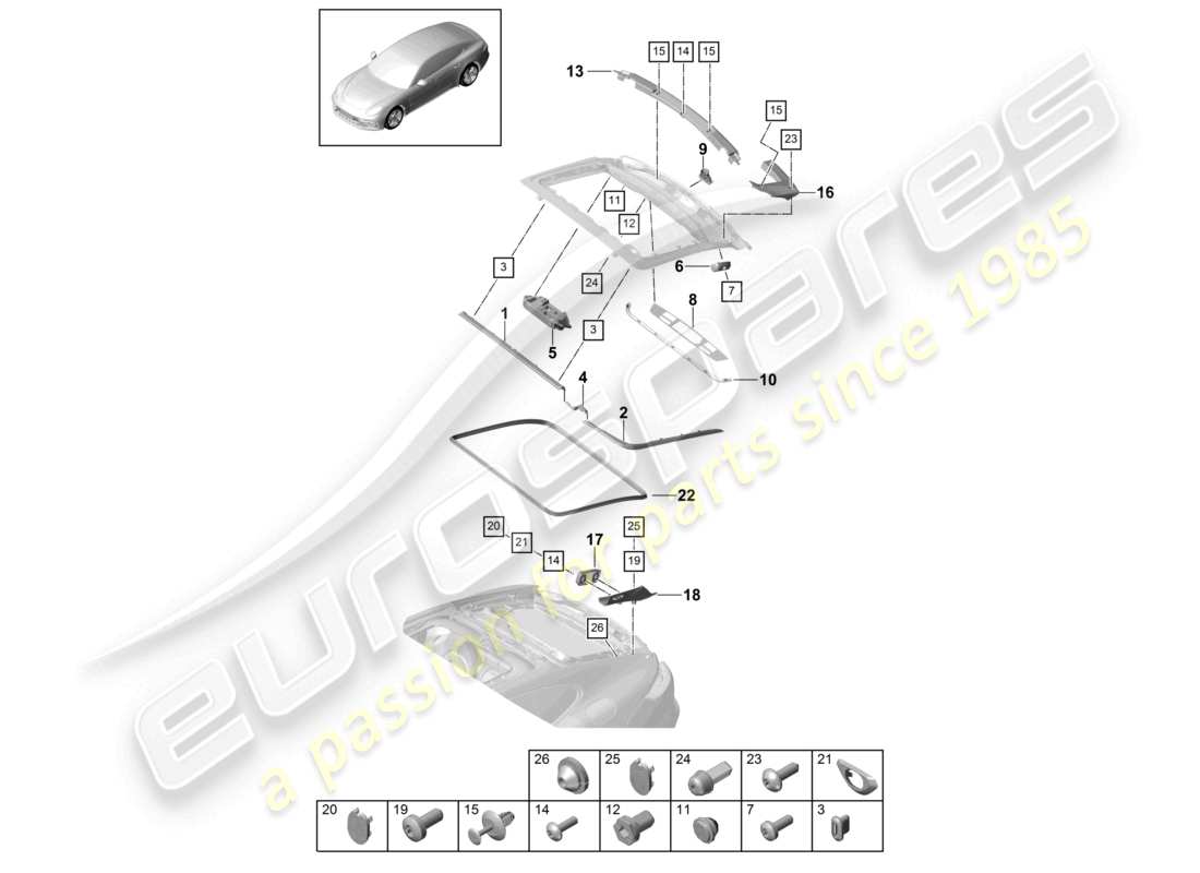 porsche 2021 (panamera 971-1) gaskets sound absorber rear lid parts diagram