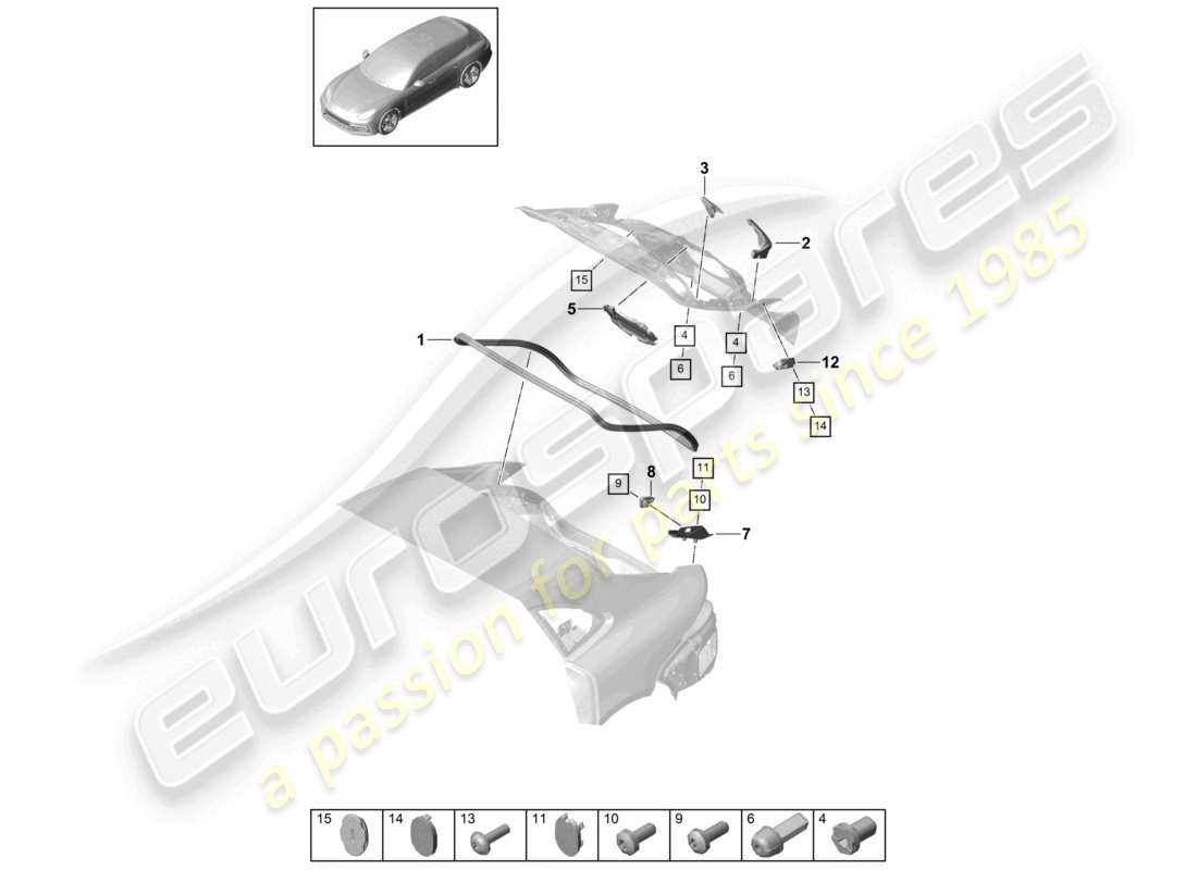 porsche 2021 (panamera 971-1) gaskets noise insulation rear lid parts diagram