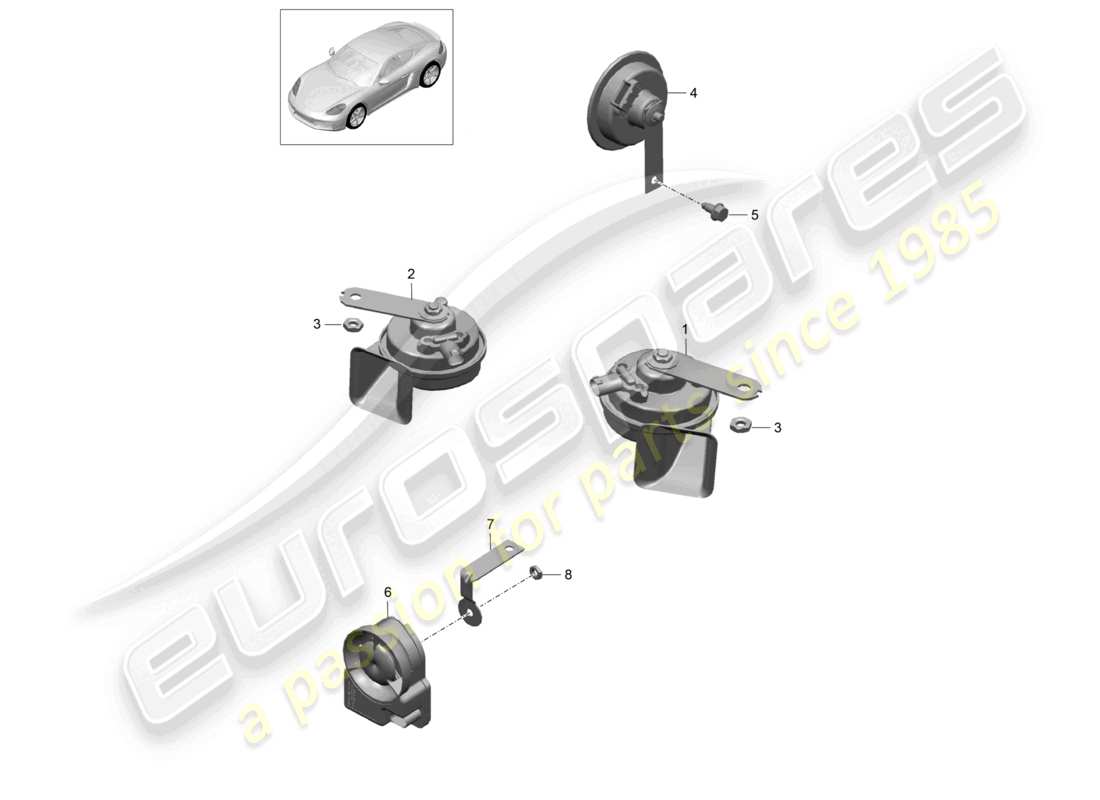 porsche 2025 (718 cayman) fanfare signal horn alarm system part diagram