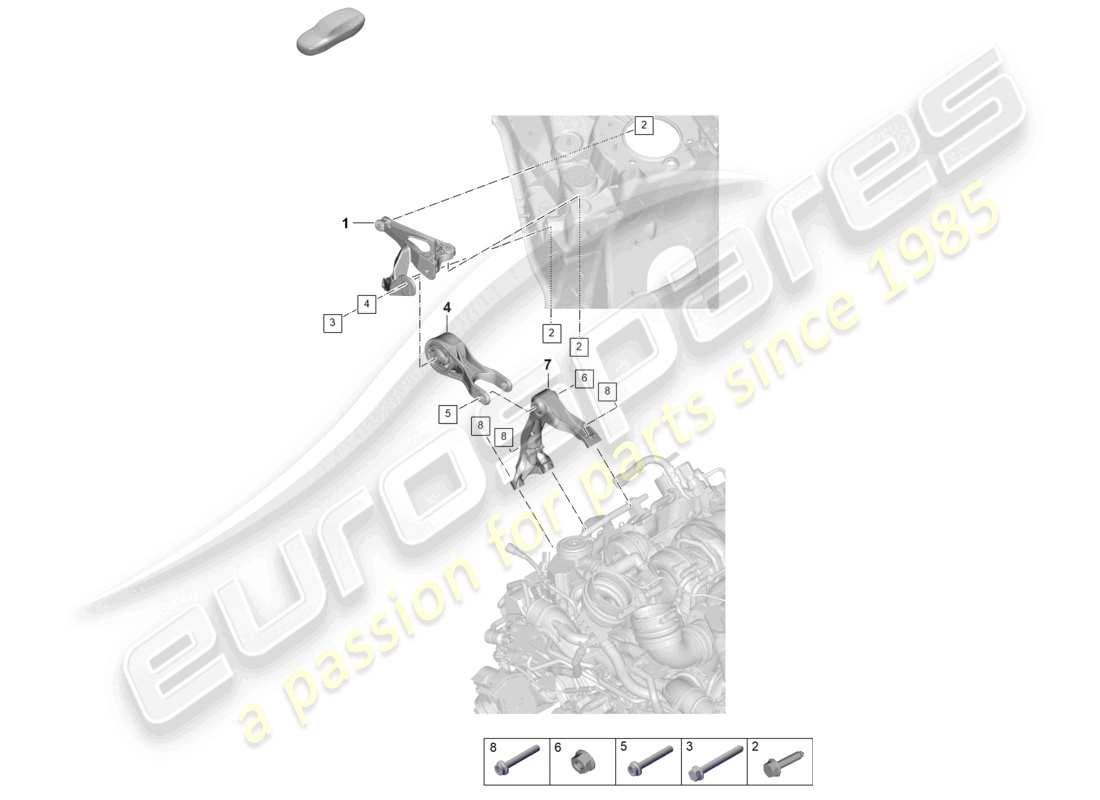 porsche 2023 (cayenne e3 pa) engine lifting tackle upper engine support part diagram