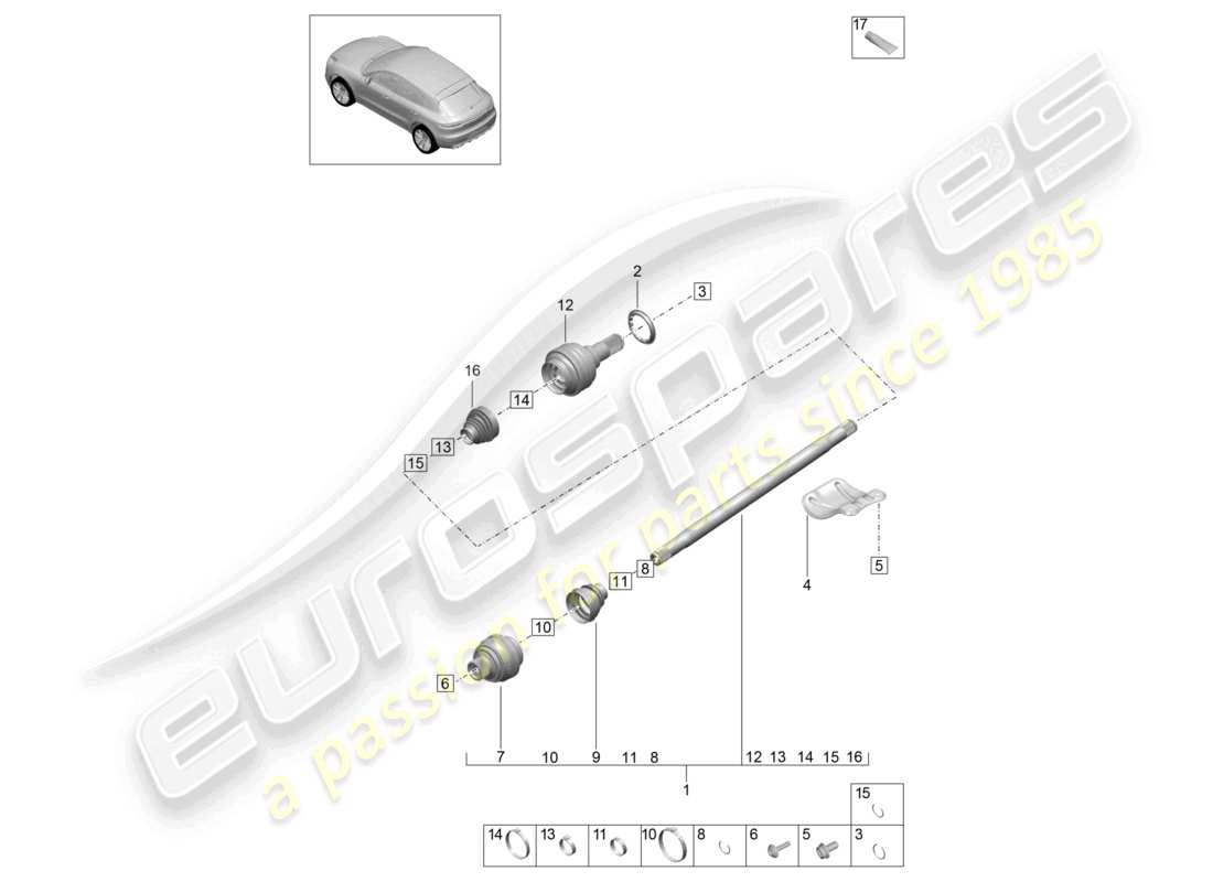 porsche 2021 (macan) drive shaft rear axle parts diagram