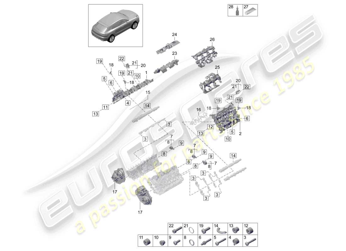 porsche 2021 (macan) valve cover sound absorber accessories parts diagram