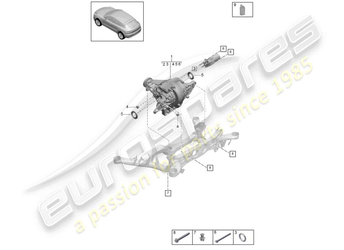 porsche 2021 (macan) rear axle differential parts diagram