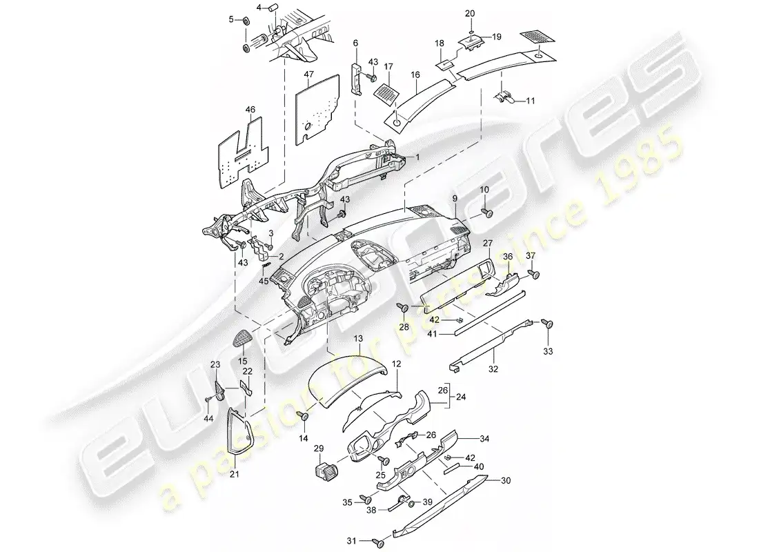 porsche 2009 (cayenne e1 9pa) dash panel trim part diagram