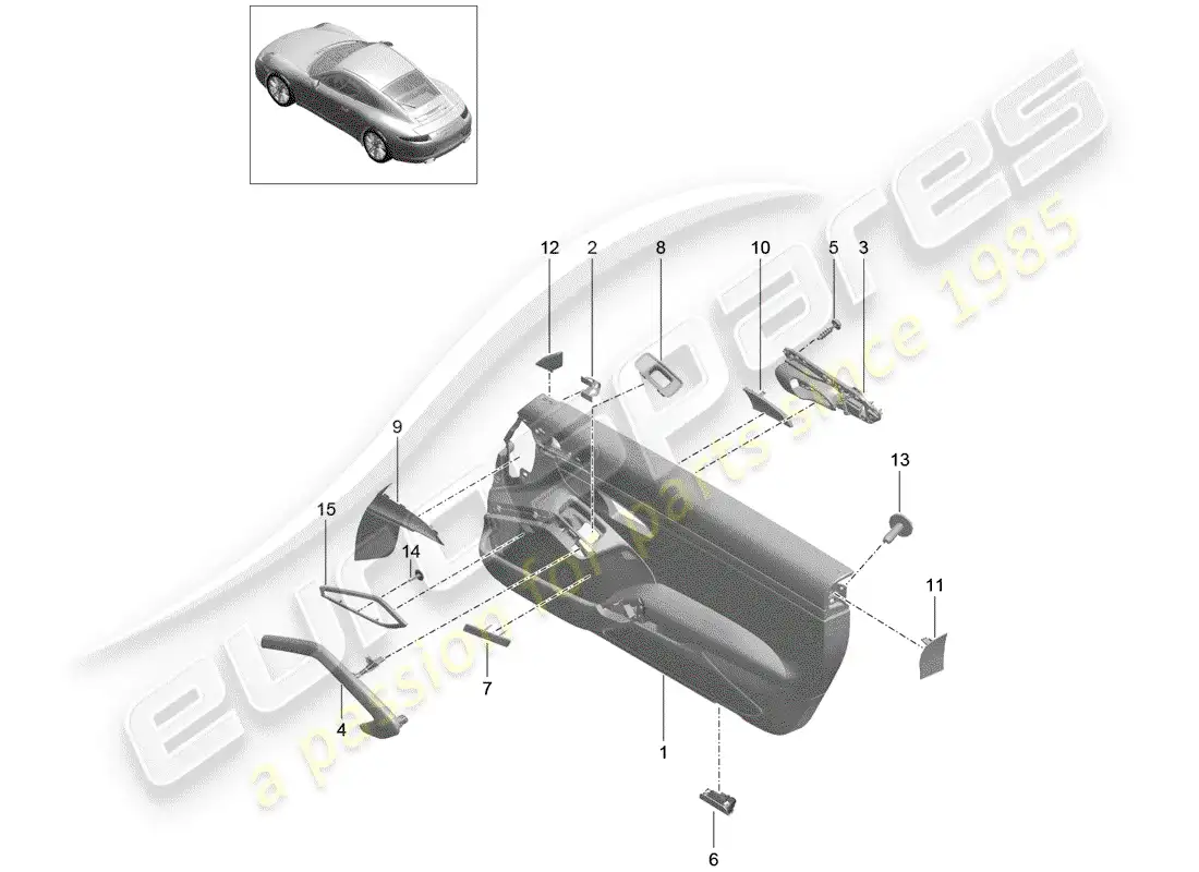 porsche 2013 (991-1) door panel parts diagram