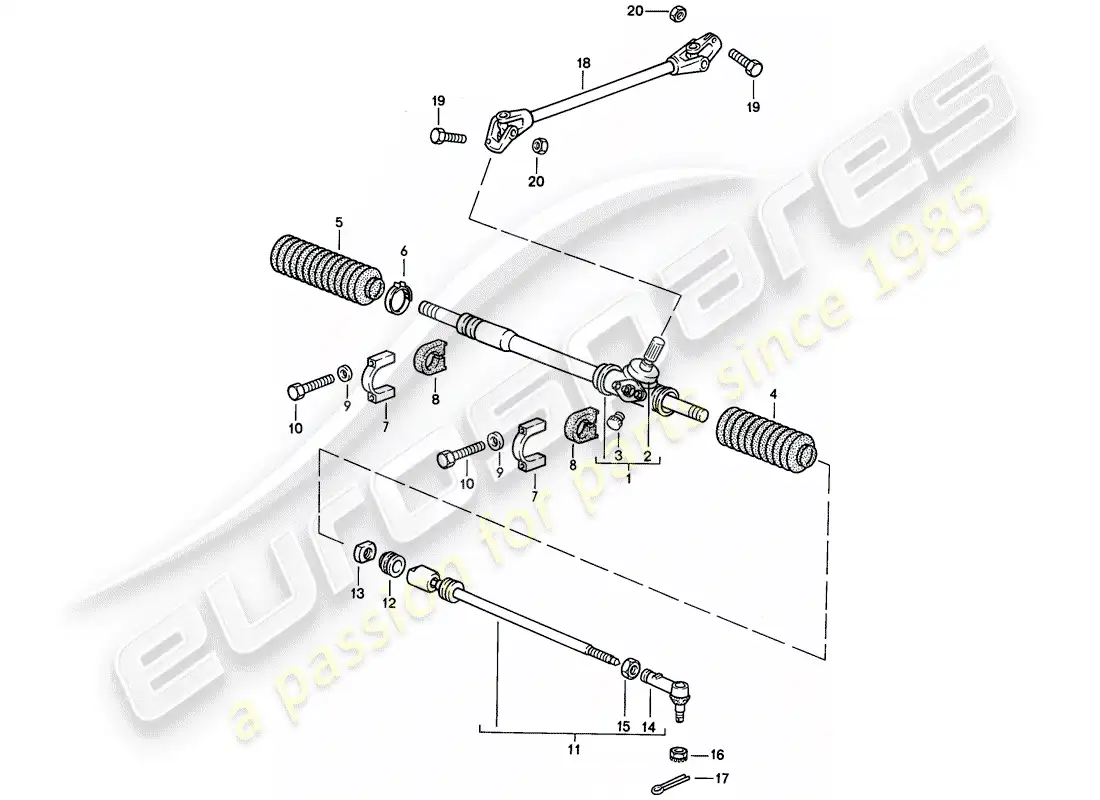 porsche 1987 (924s) steering gear - steering track rod parts diagram