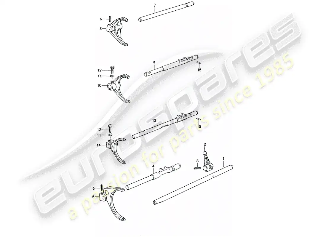 porsche 1997 (993) selector shaft - selector fork parts diagram