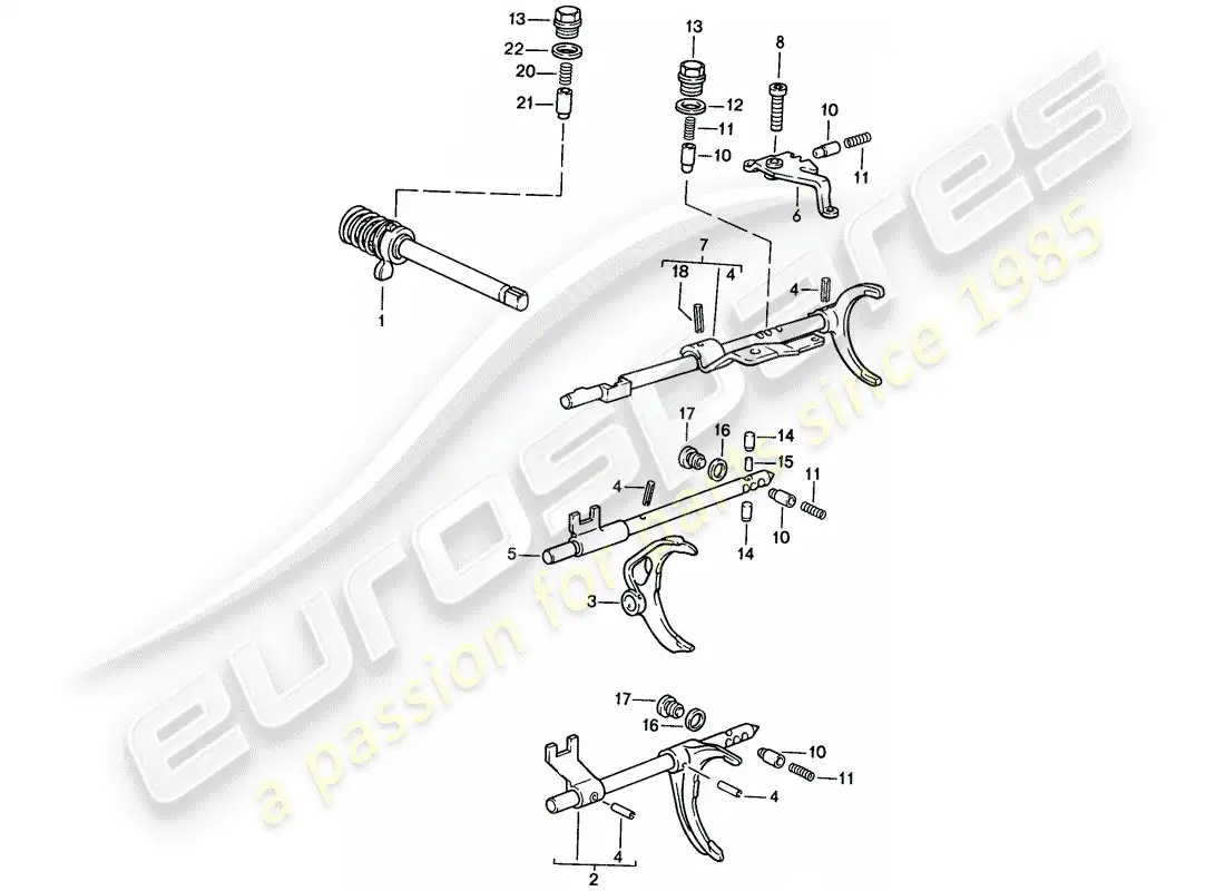 porsche 1988 (924s) transmission control - manual gearbox parts diagram