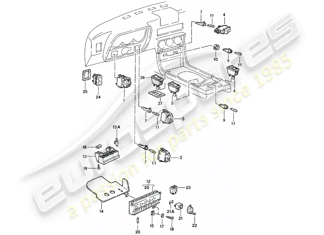 porsche 1983 (924) switch - relay plate - relay parts diagram