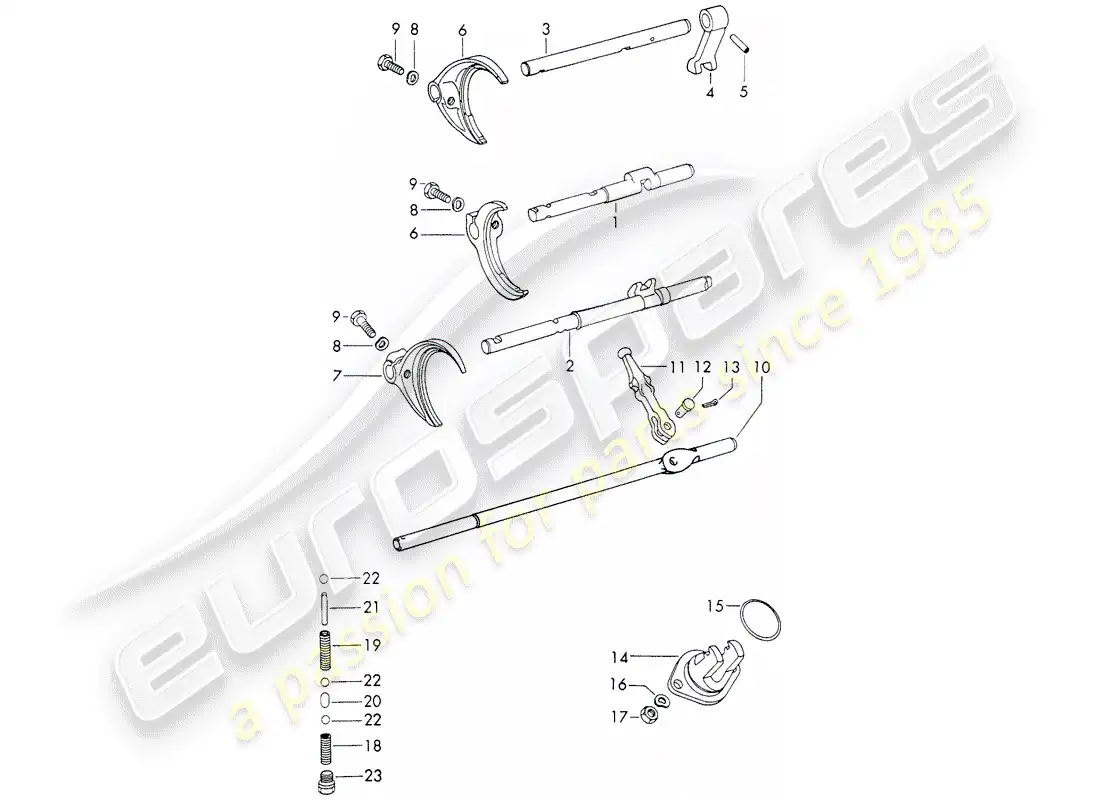 porsche 1972 (911) shift rods - shift forks - d >> - mj 1971 parts diagram