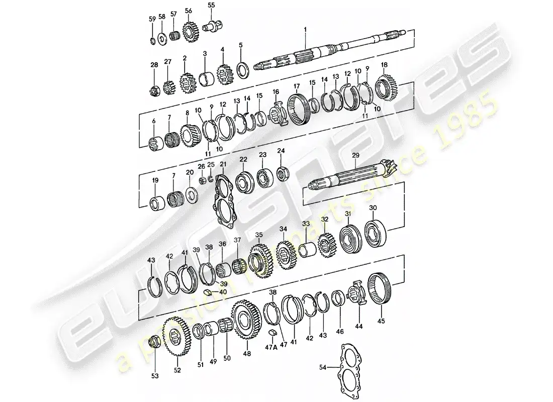 porsche 1982 (911) gears and shafts - 4. - speed - transmission parts diagram