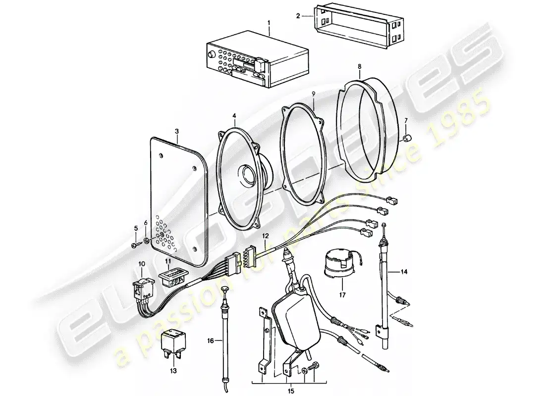 porsche 1983 (924) radio unit - with: - 4 - loudspeaker - d - mj 1983>> parts diagram