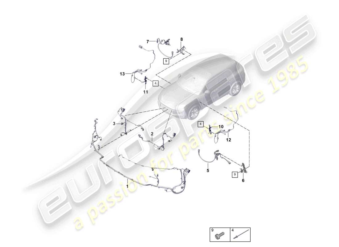 porsche 2023 (cayenne e3 pa) wiring looms bumper front end abs wiring harness for self-levelling suspension part diagram