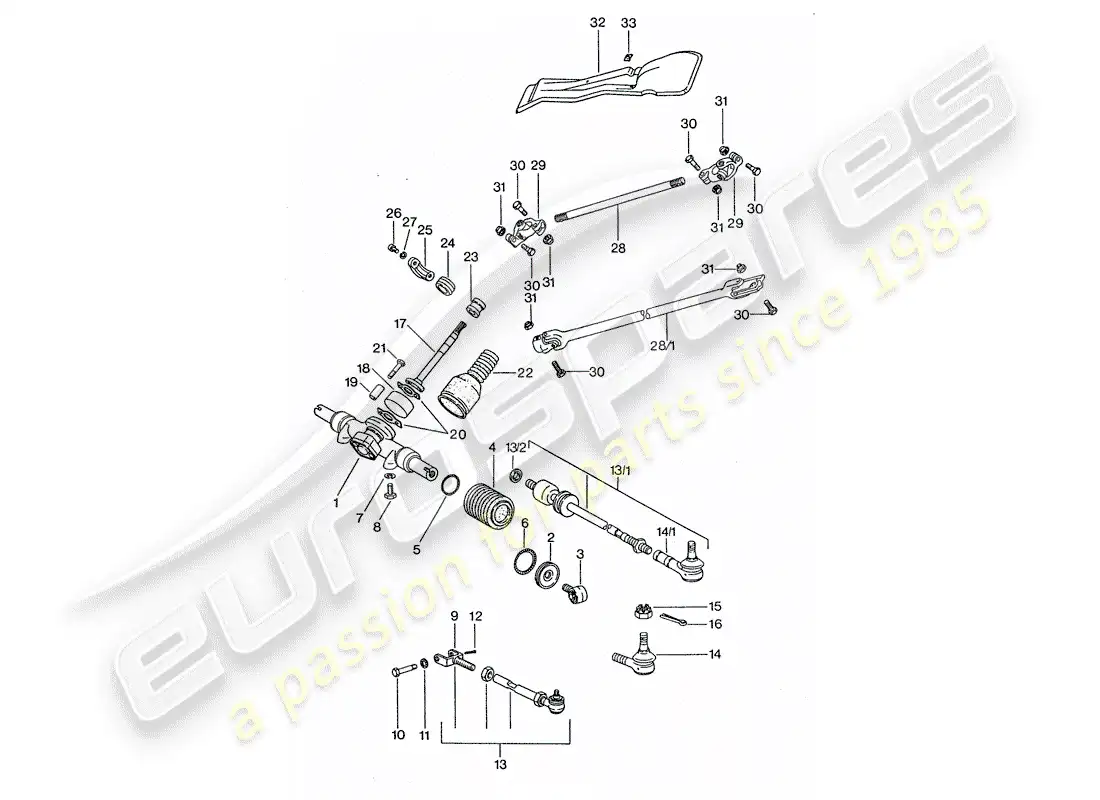 porsche 1976 (911 turbo) steering gear - steering linkage - steering track rod parts diagram