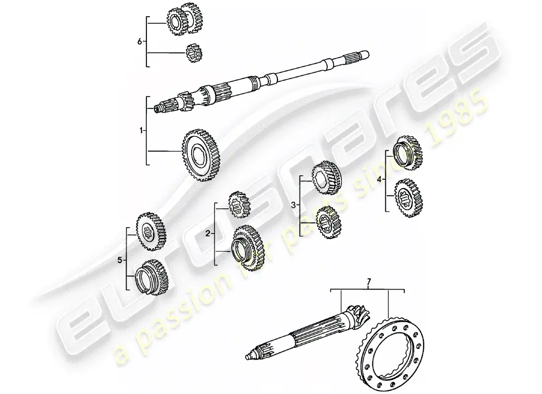 porsche 1982 (911) gear wheel sets - 5. - speed - transmission parts diagram